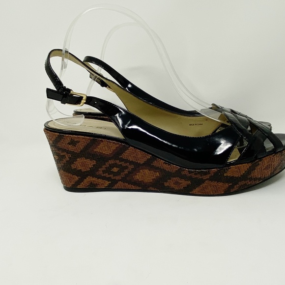 Tahari New Black Patent Steffi Wedge Sandal - Picture 2 of 6